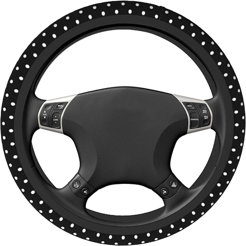 Black and White Polka Dot Steering Wheel Covers Non Slip Neoprene Steering Wheel Protector Universal 15 inch for