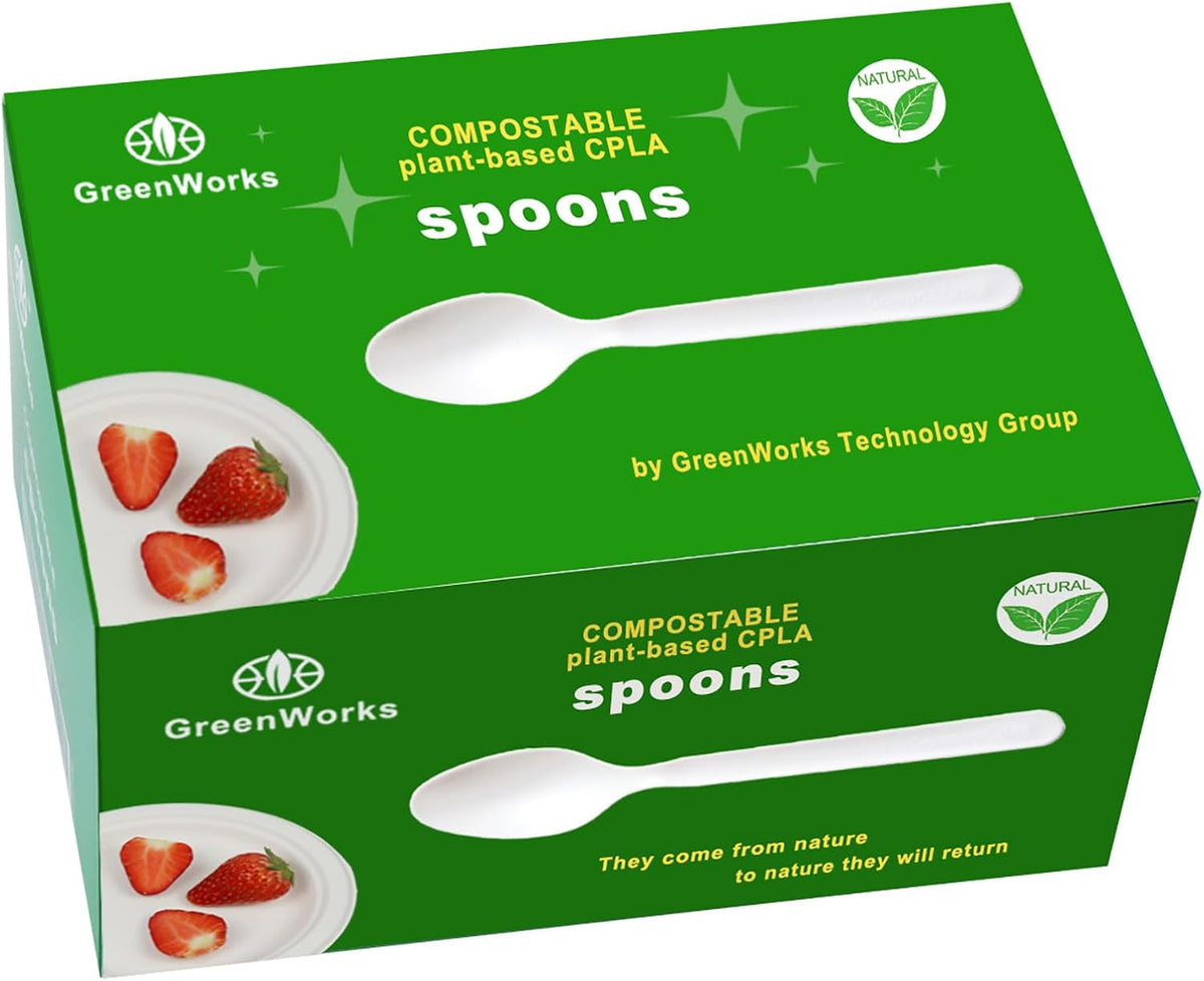 Heavy-duty Compostable Spoons,BPI Certified,100 Count Large Disposable Cutlery Spoons