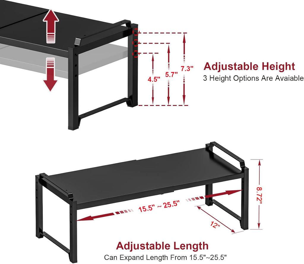 12" Wide 100LBS Loading-Bearing Heavy Duty Kitchen Storage Shelf, Expandable Cabinet Shelf Organizer, Stackable