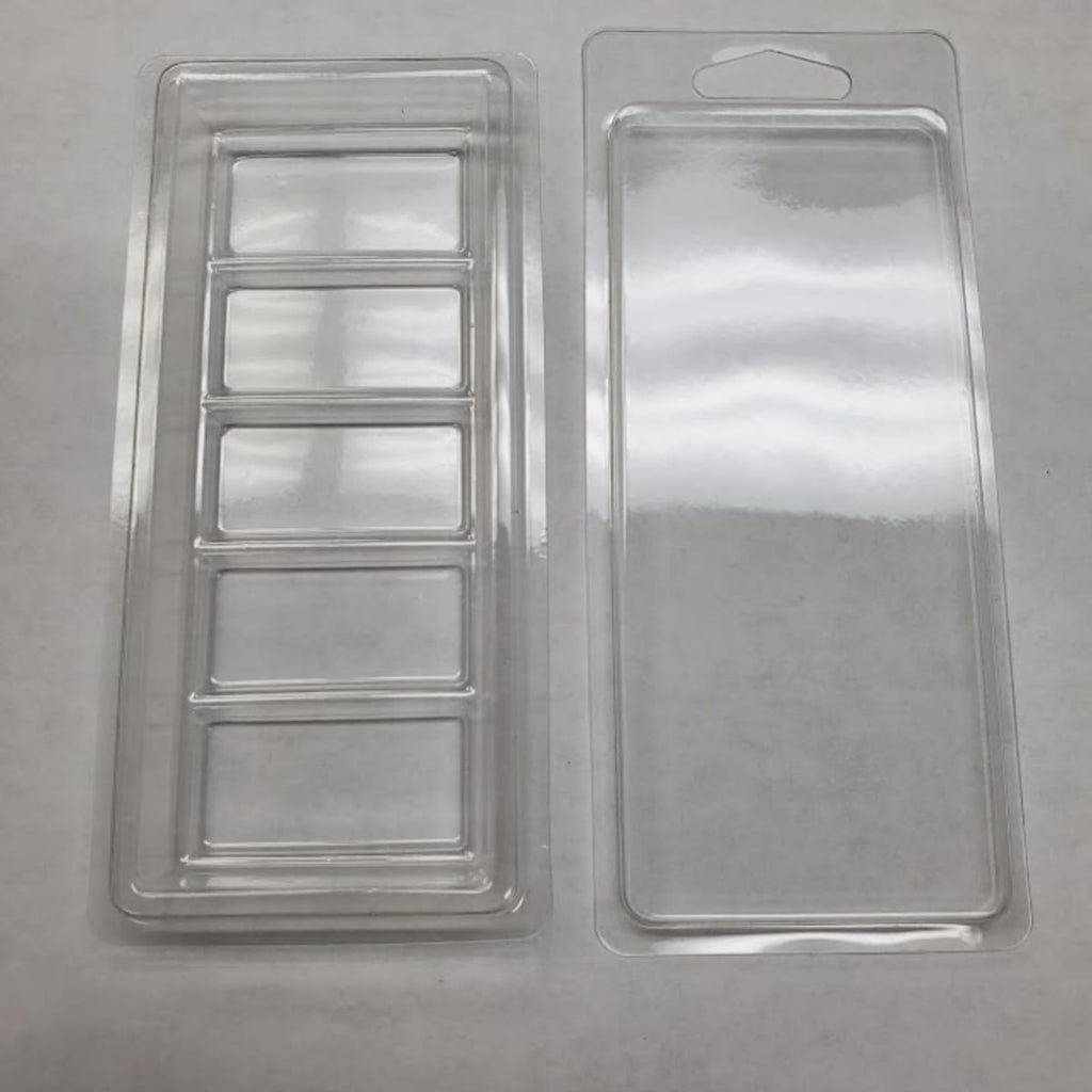 5 Cavity Snap Bar Wax Melt Clamshell (2 pc.) - 100 Sets Great for Snap Bars, Wax Melts, Handmade Soaps