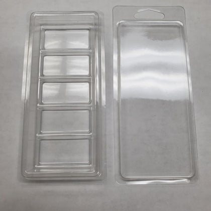 5 Cavity Snap Bar Wax Melt Clamshell (2 pc.) - 100 Sets Great for Snap Bars, Wax Melts, Handmade Soaps