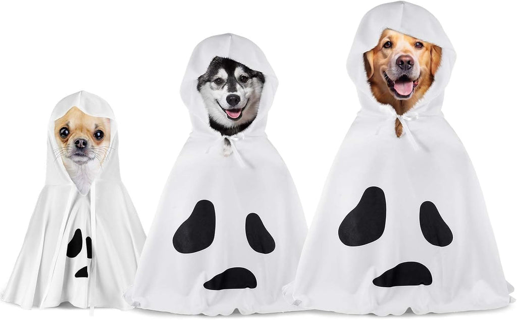 Halloween Dog Ghost Costume White Dalmatian Pet Costume with Hats Ghost Costumes for Dogs Cats Pet Cosplay Cape