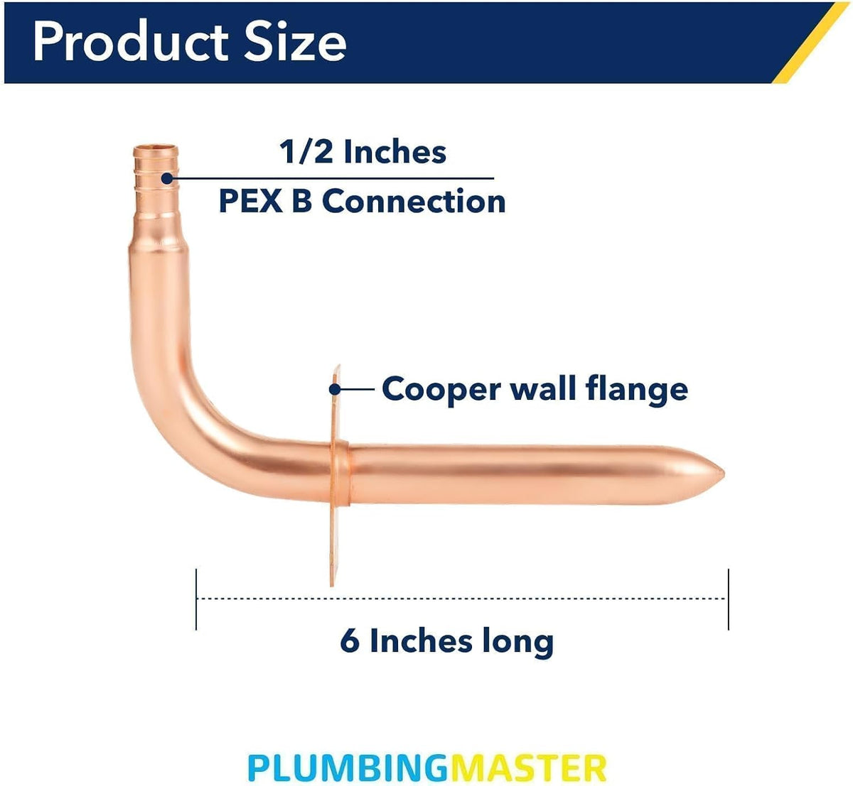 F1807 1/2" Stub Out Elbow for Pex B, 6" Length, Copper,2pcs