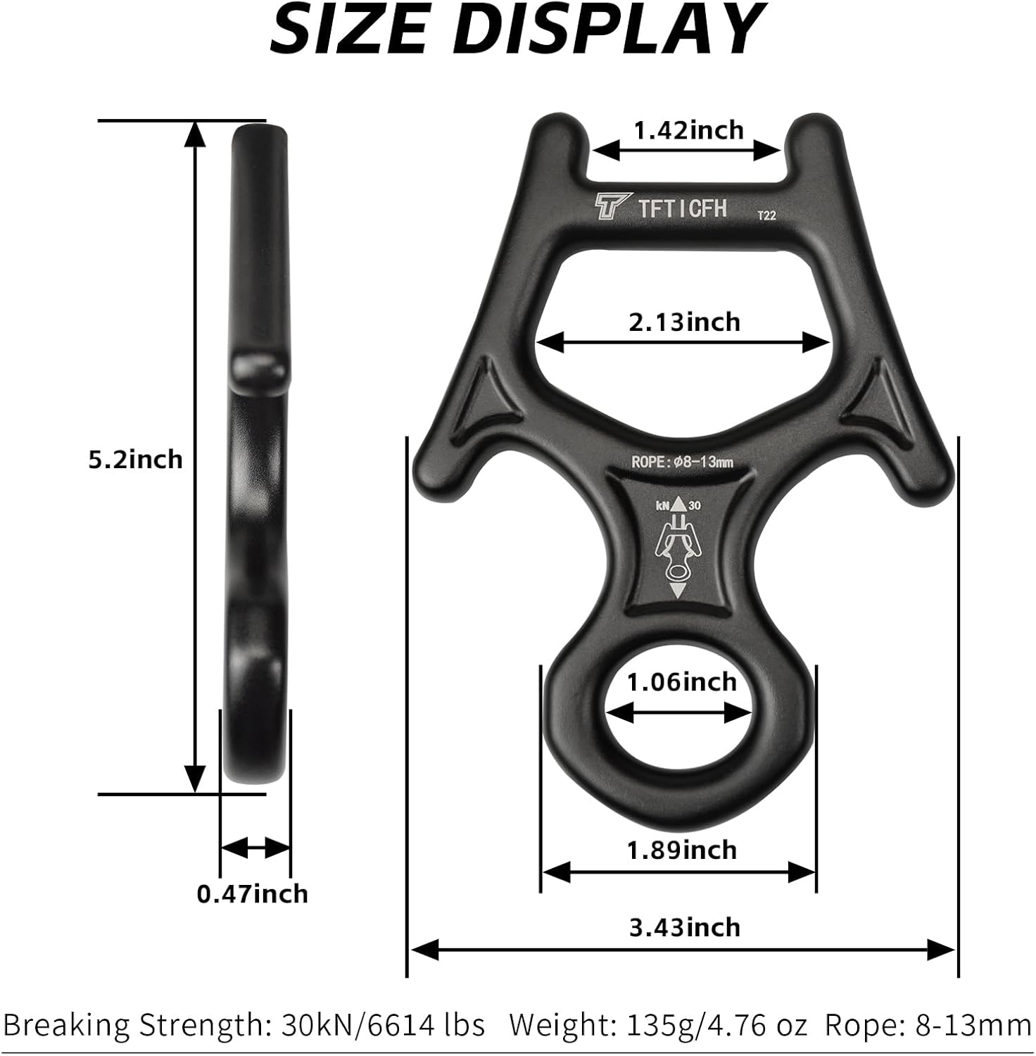 Figure 8 Descender, 30kN Climbing Descender, Heavy Duty 7075 Aluminum Belay & Rappel Equipment for Climbing