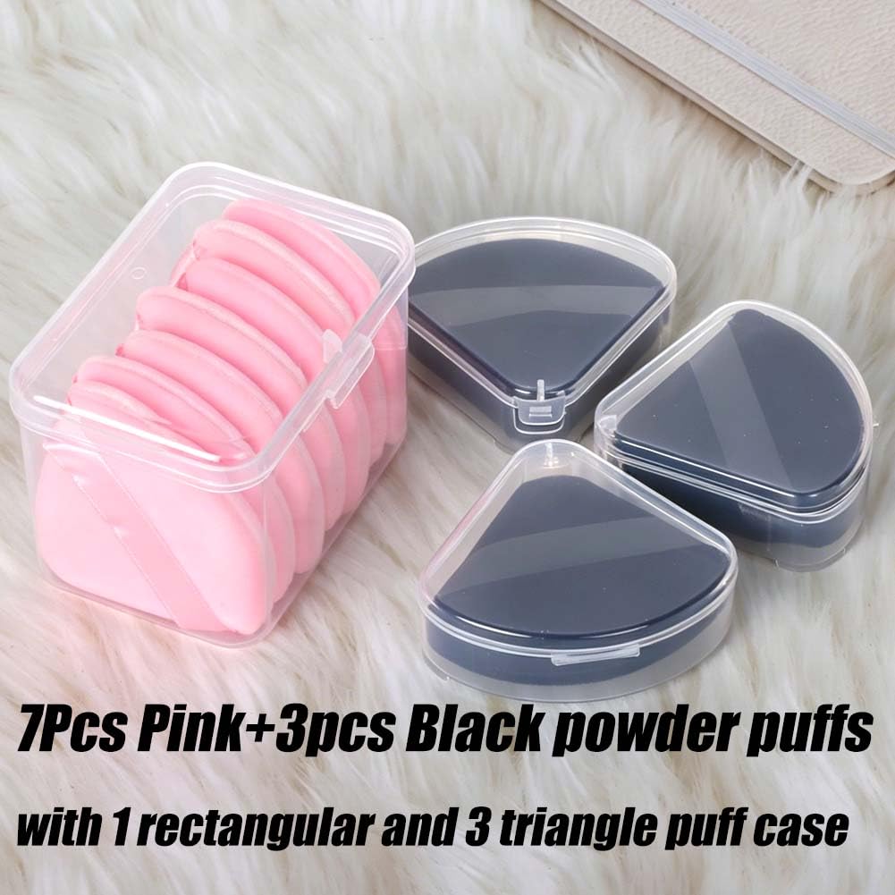 10Pcs Triangle Powder Puff Face Makeup,Setting,Black&Pink
