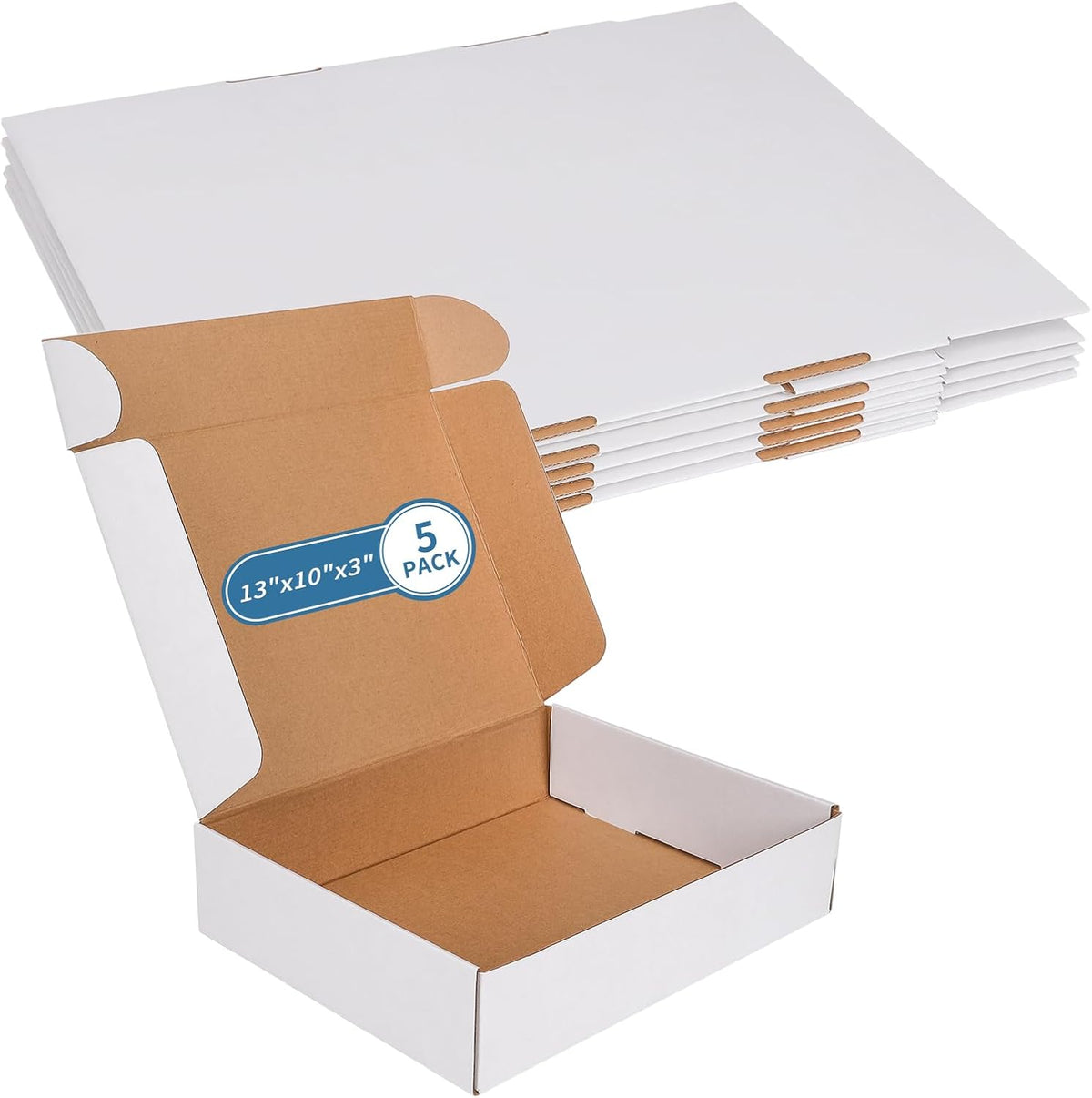 13" x 10" x 3" White Corrugated Cardboard Shipping Boxes Set of 5