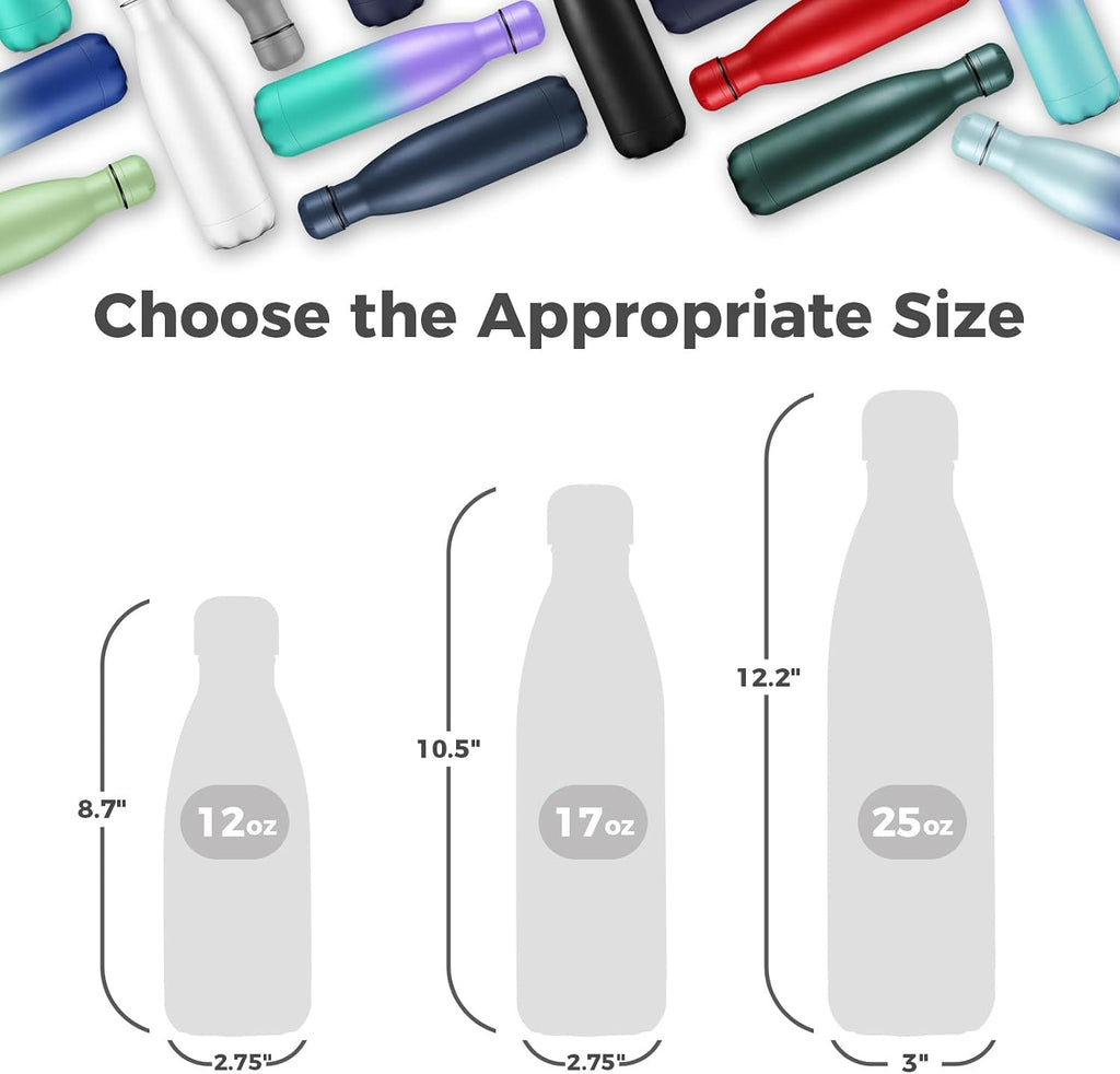 17oz Insulated Stainless Steel Water Bottle, Double Wall Vacuum Flask, Keeps Cold 24h & Hot 12h, Available in Packs
