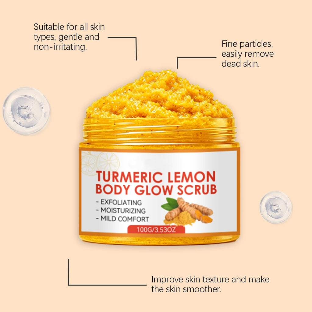 Turmeric Lemon Body Exfoliating Scrub, Gentle Moisturizing Skin Glow Scrub,Deep Cleansing Exfoliator for Smooth
