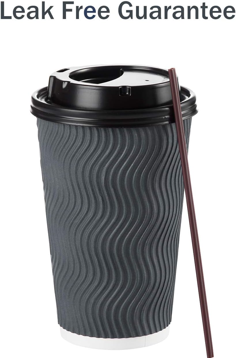 Disposable Coffee Cups with Lids and Straws - 16 oz (90 Set) Togo Hot Paper Coffee Cup with Lid To Go for Beverages