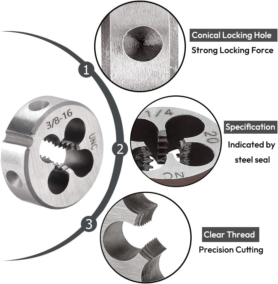 2pcs 3/8"-16 UNC Tap and Die Set, Threading Tap Die Set