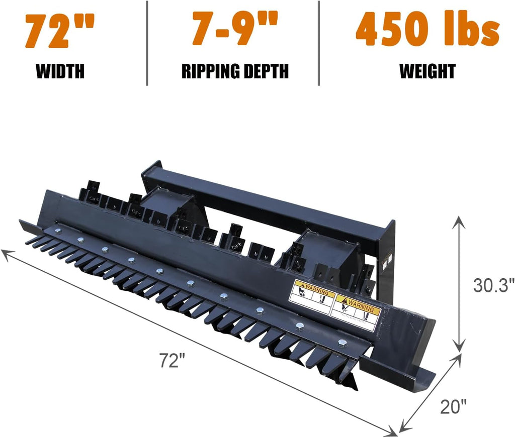 Skid Steer Leveler Ripper Scarifier Ripping Skid Steer Attachments Ripper Accessories- 72 in Width, 6 Standard Teeth