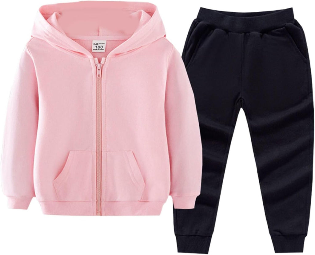 Toddler Zip up Hoodie Pants Sets 2pc Plain Soft Hooded Coats+Joggers Sweatpants Baby Boys Fall Cotton Tops Outfits