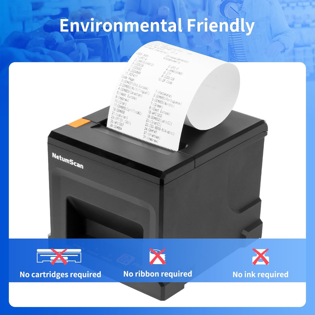 USB POS Receipt Printer, 80mm Thermal Receipt Printer with Auto Cutter Cash Drawer, 300mm/s, Support