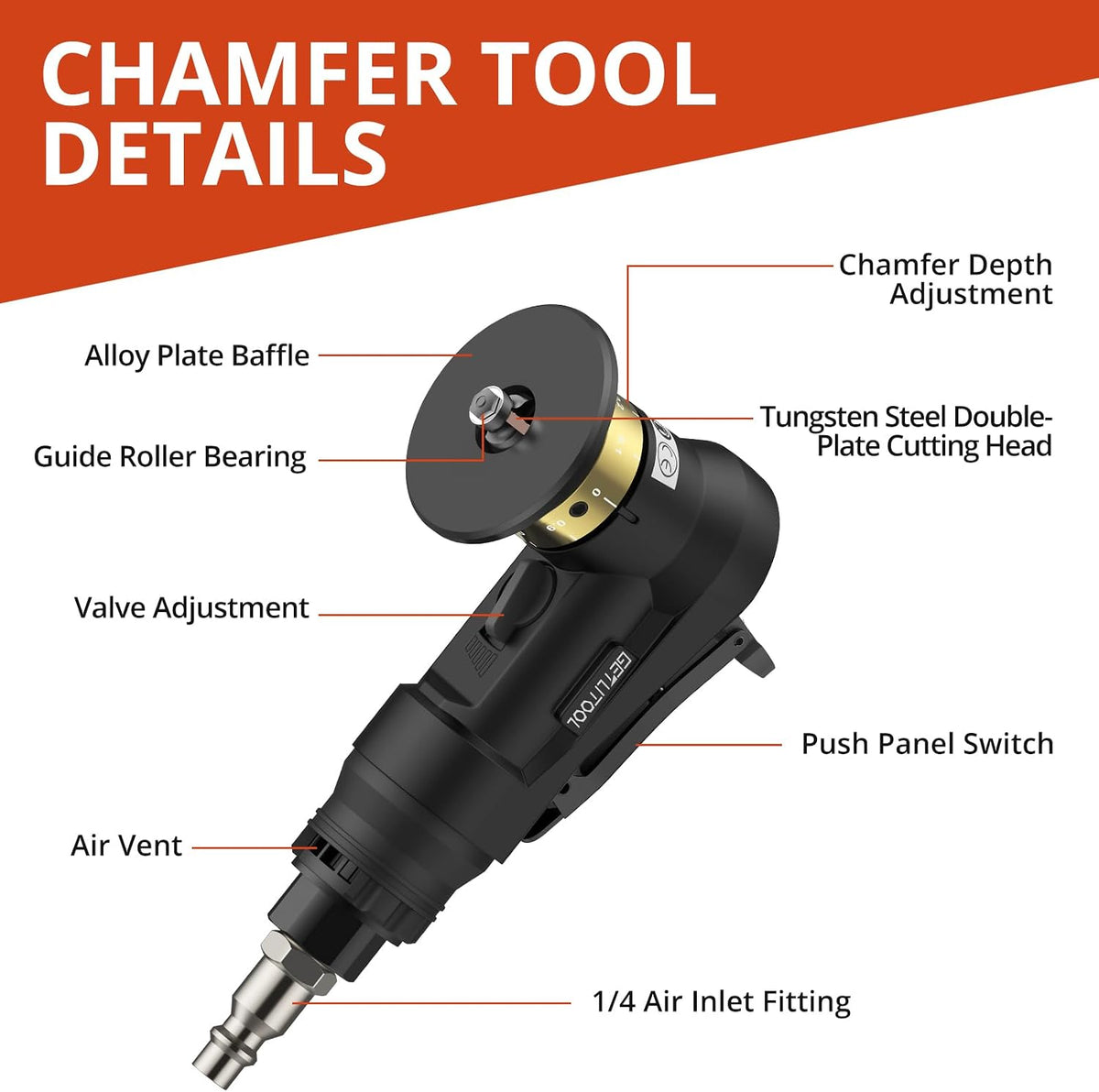 GETLITOOL Pneumatic Chamfering Tool, Air Chamfer Tool with 12C & 10R-Blade
