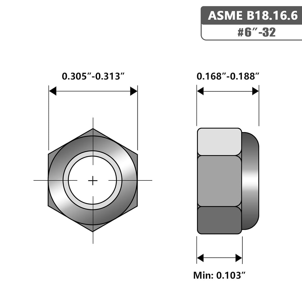 6-32 Black Nylon Insert Lock Nuts, Stainless Steel 304 (18-8) Black Coating Lock Nuts with Nylon Insert, 100pcs