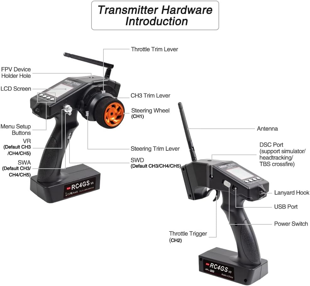 RC4GS V3 5CH RC Transmitter & Receiver R6FG for Cars, Boats Radiolink | 5 Channels 2.4GHz Gyro Receiver | 30 Models