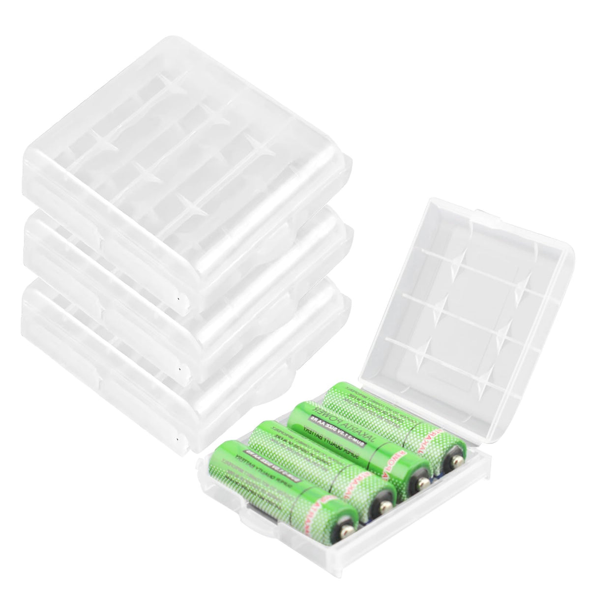 4 Pcs AA/AAA Battery Storage Case Holder Box, Clear Color