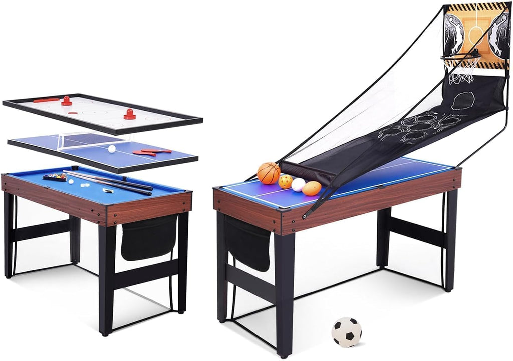 9-in-1 Multi Game Table, Combo Game Table Set | Space-Saving Sports Table w/Basketball, Billiards, Hockey, Ping Pong
