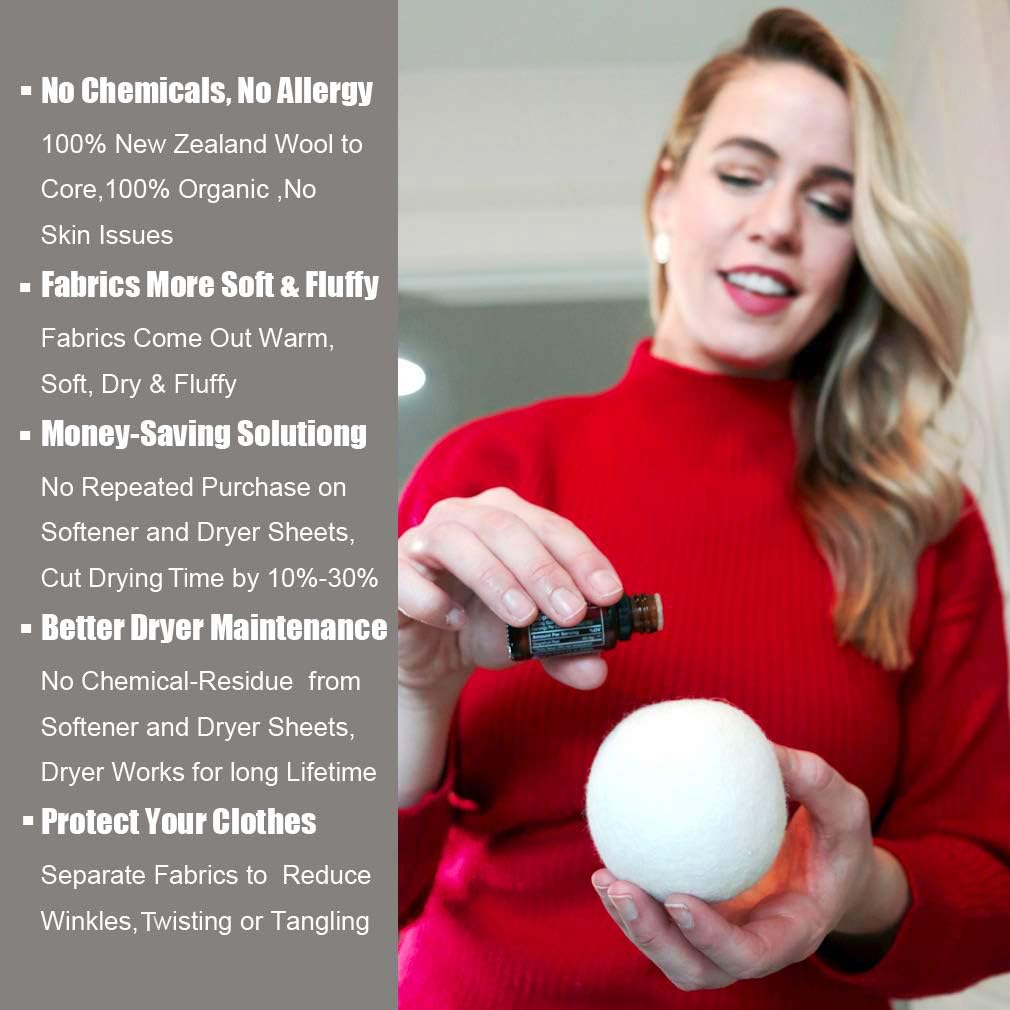 Wool Dryer Balls 6 Pack, 100% New Zealand Wool to Core