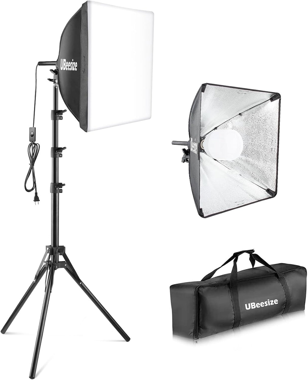 Softbox Photography Lighting Kit, 16” x 16” Continuous Lighting Kit with 40W E27 Socket 6500K Bulb, Professional