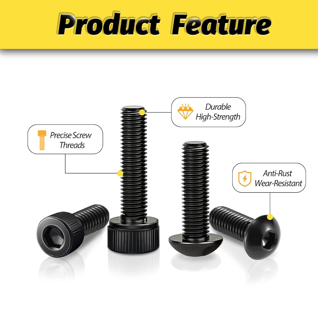 1580PCS M4 Hex Socket Cap Head & Button Head Screws and Nuts Kit