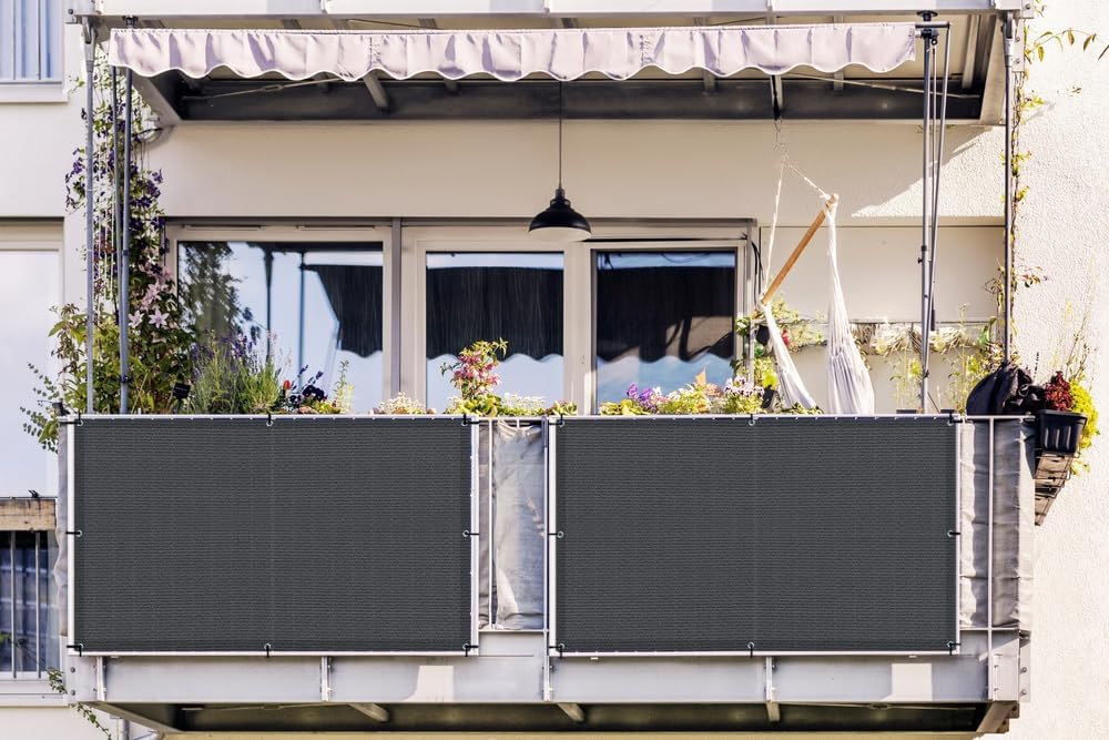 3' x 10' Balcony Privacy Screen Cover for Apartment, Dark Grey