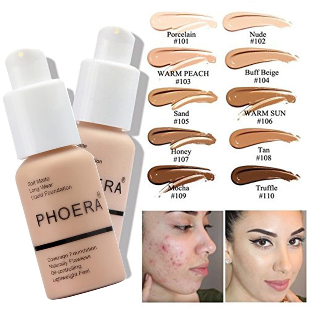PHOERA Foundation, PHOERA Contour Palette,Shades with Highlighter & Bronzer & Blush,Up to 24 Hour Fresh Wear,PHOERA