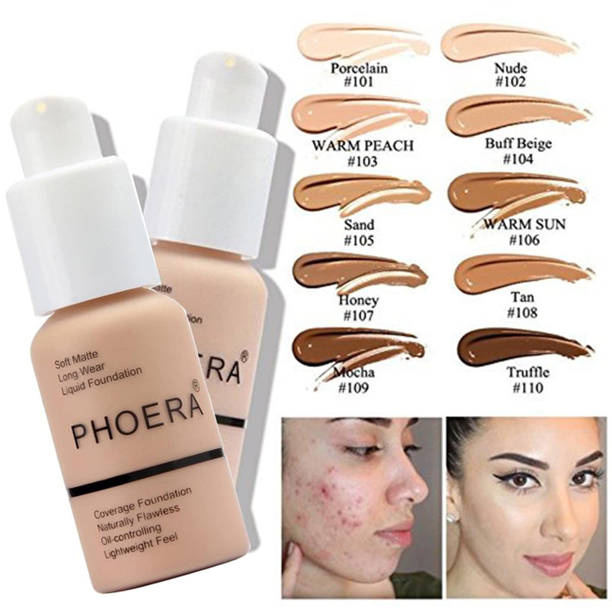 PHOERA Foundation, PHOERA Contour Palette,Shades with Highlighter & Bronzer & Blush,Up to 24 Hour Fresh Wear,PHOERA