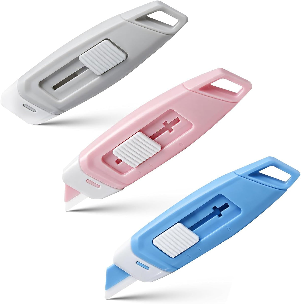 3-Pack Mini Ceramic Box Cutter, Retractable Utility Knife with Safety Lock & Keychain Hole, Magnetic Package Opener