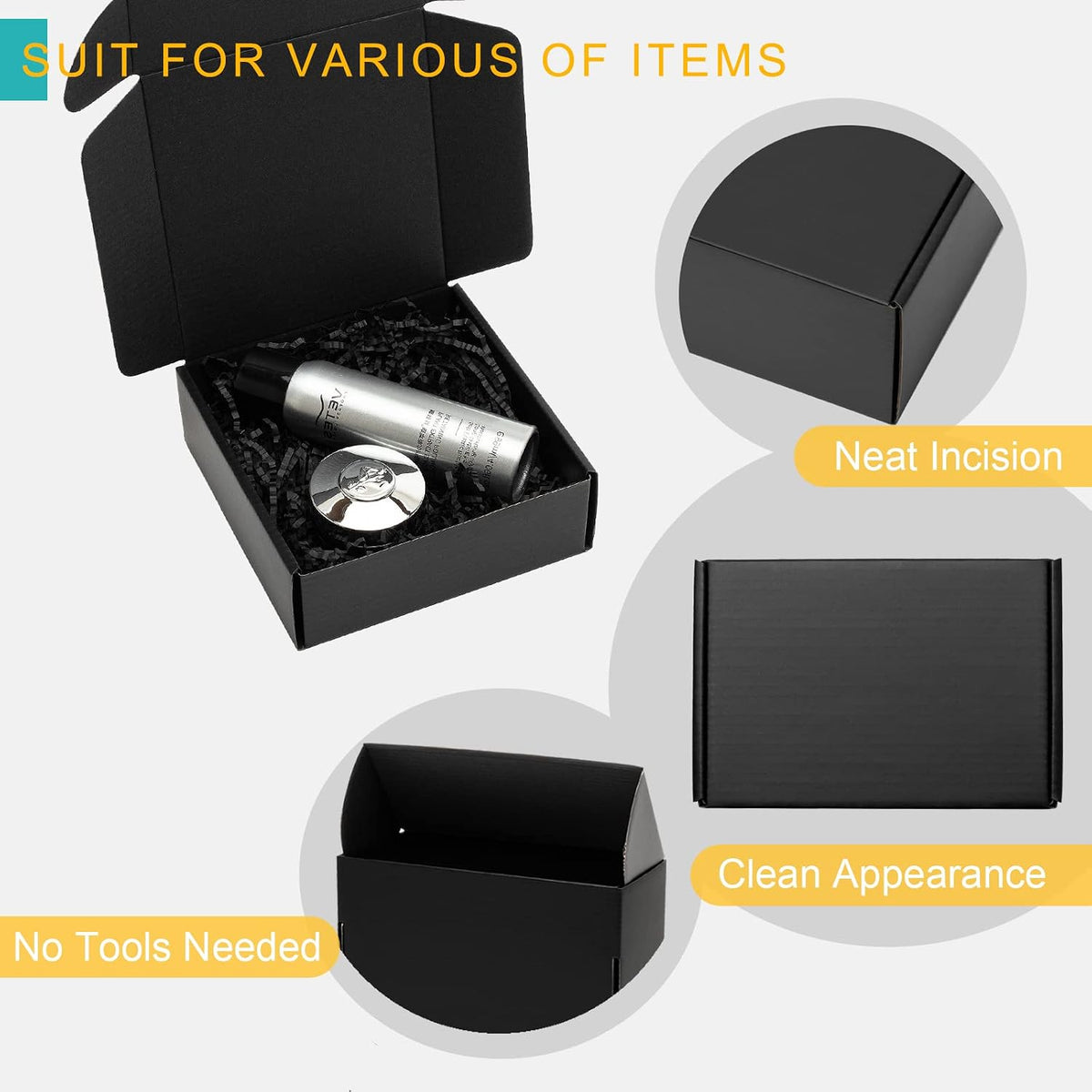 6x6x2" Small Black Shipping Boxes - 24 Pack Corrugated Cardboard Mailing Box Packaging for Small Business - Tab