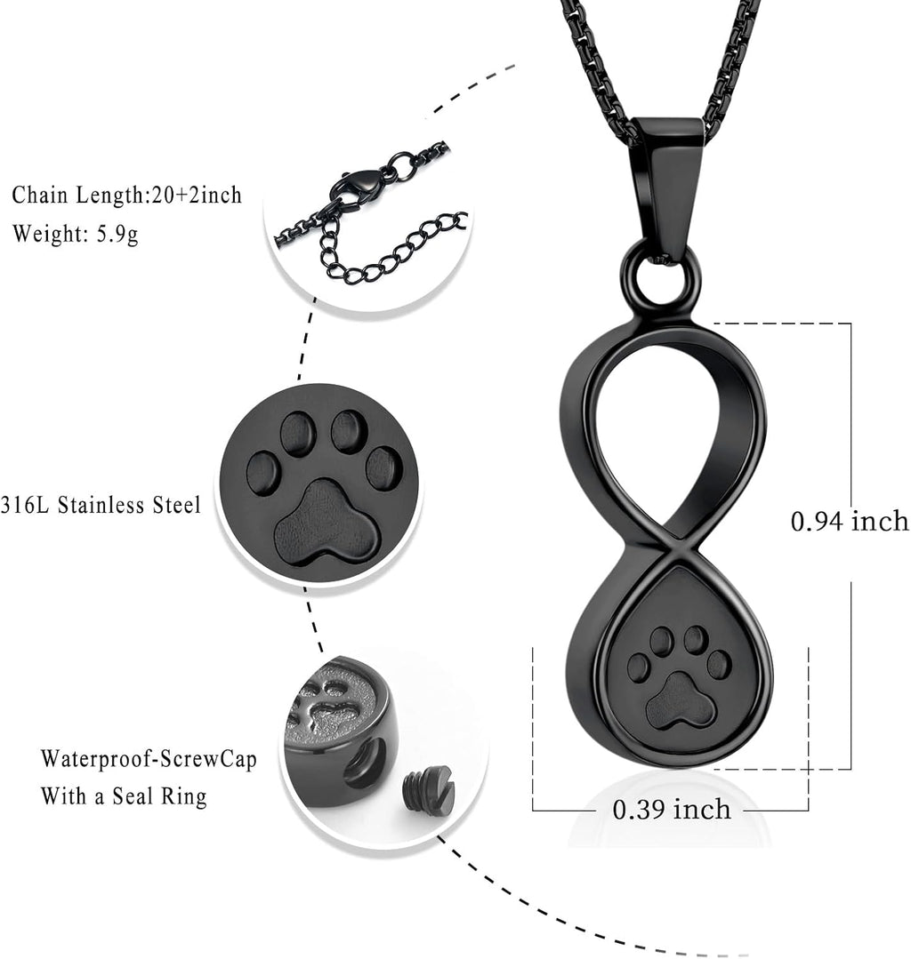 Infinity Love Pet Cremation Jewelry for Ashes of Dog/Cat Funeral Keepsake Urn Necklace Pendant Memorial Jewellery