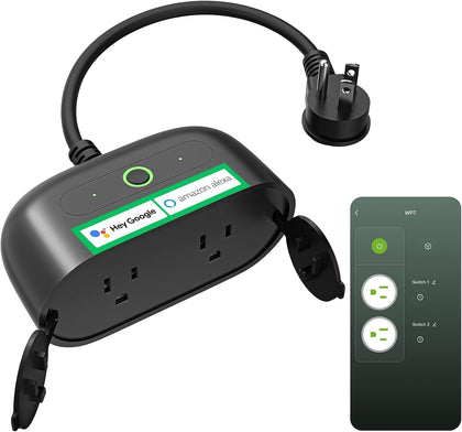 Outdoor Smart Plug, Smart Home Wi-Fi Outlet with 2 Sockets, IP64-Rated with Weather-Resistant Covers, Works with