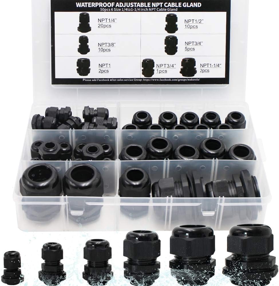 MAKERELE Cord Grip NPT Cable Glands Kit for Electrical Waterproof Box