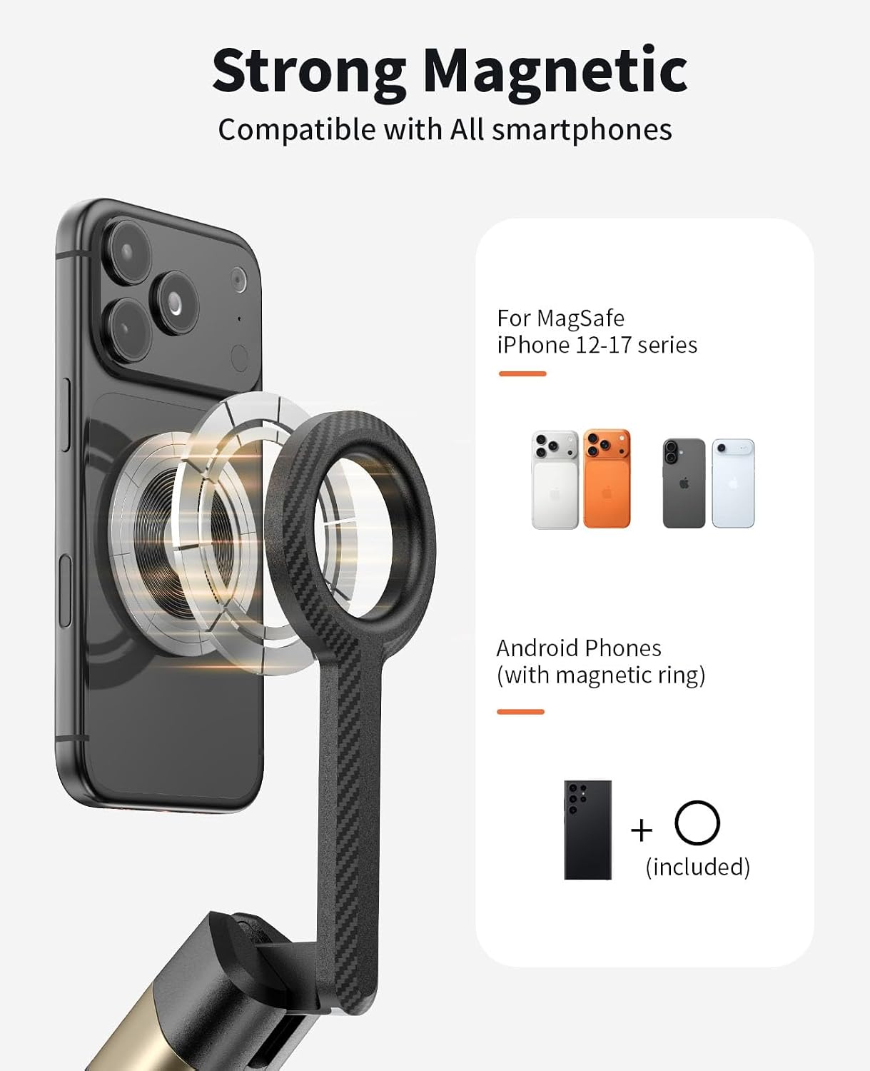 Magnetic Tripod for iPhone, Selfie Stick Monopod Tripod for Magsafe, 360° Rotatable Travel Tripod Heads Cell Phone