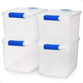 4-Pack 31 Quart Latching Lid, Clear Plastic Storage Organizer Bins, Blue – Stackable Containers for Home & Office