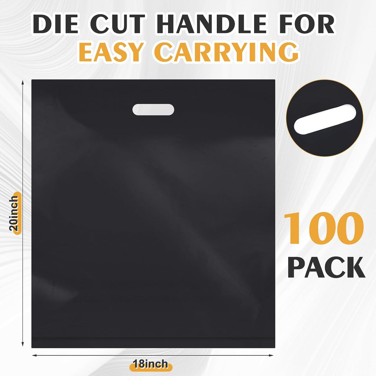 100 Pcs 18 x 20 Inches Plastic Shopping Bags with Handle, Black