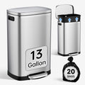 Kitchen Trash Can with Lid Soft Close,13 Gallon / 50L Stainless Steel Pedal Garbage Can, Heavy-Duty Fingerprint Proof