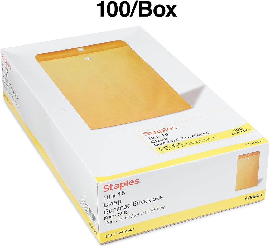 10x15 Kraft Clasp Envelopes, Brown, Extra-Large, 10/Pack