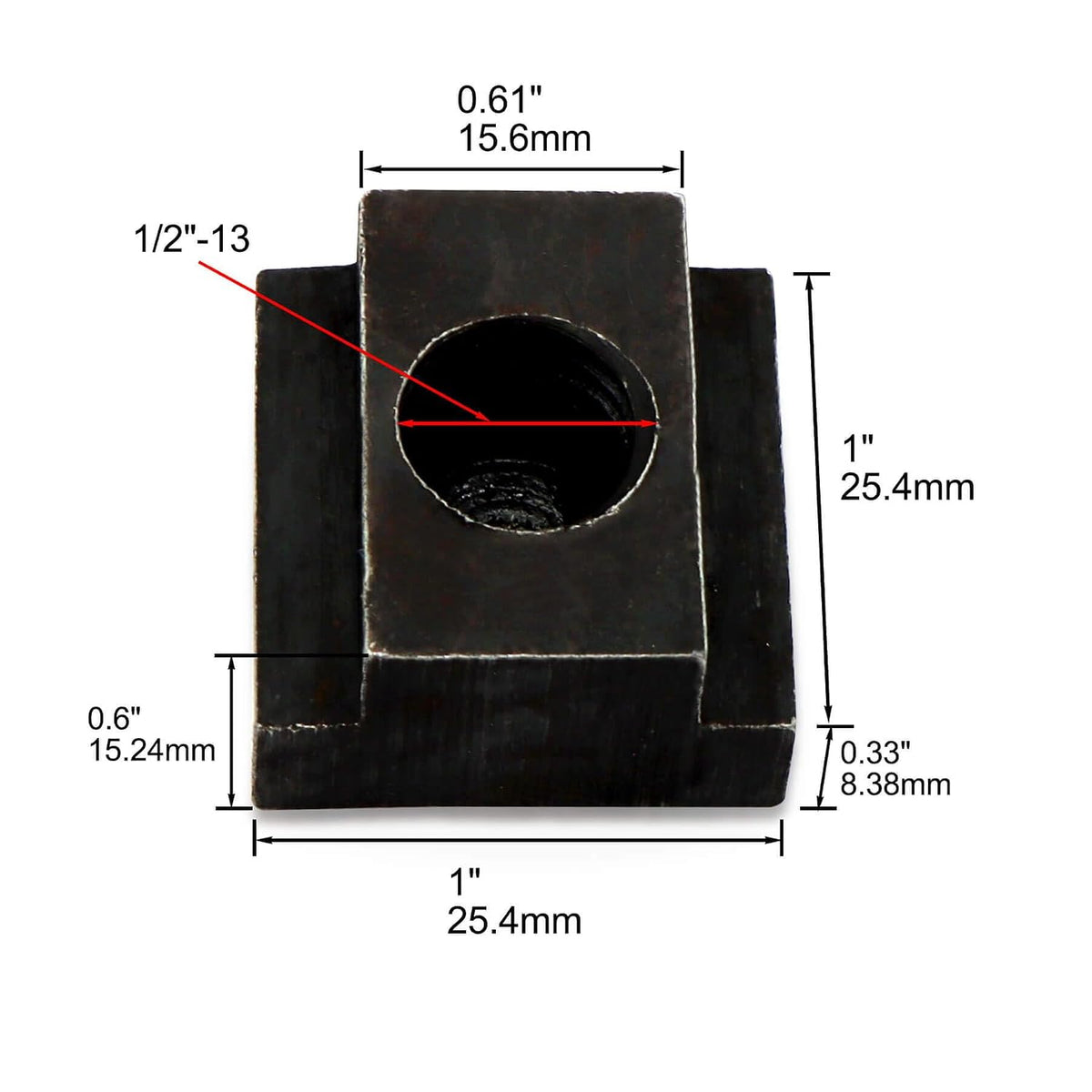 T-Slot Nut Black Oxide Finish, 1/2"-13 Thread Size, 5/8 in Table Slot Size, 4Packs
