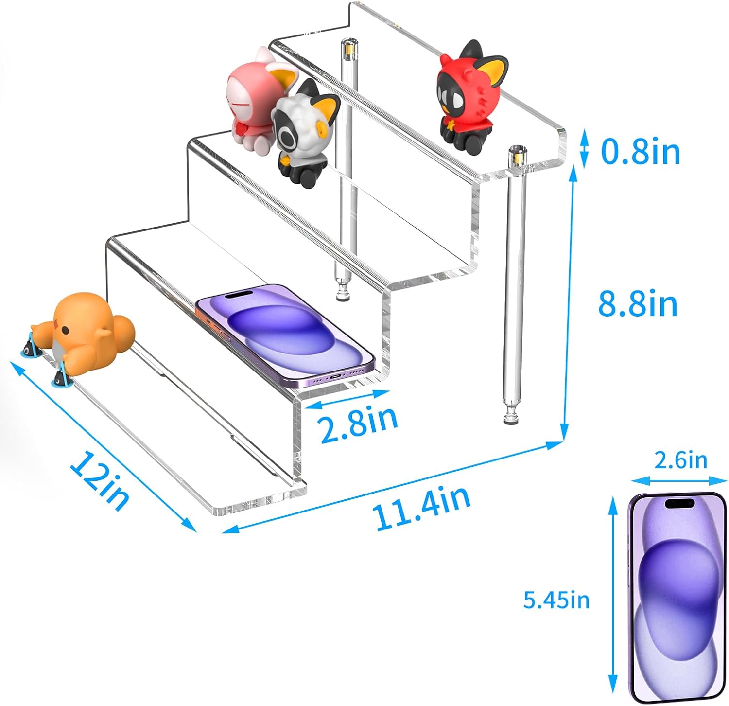 4 Tier Acrylic Riser Display Stands Shelf for Amiibo Funko,12"2 Pack | Clear Risers Display Shelves Stand for
