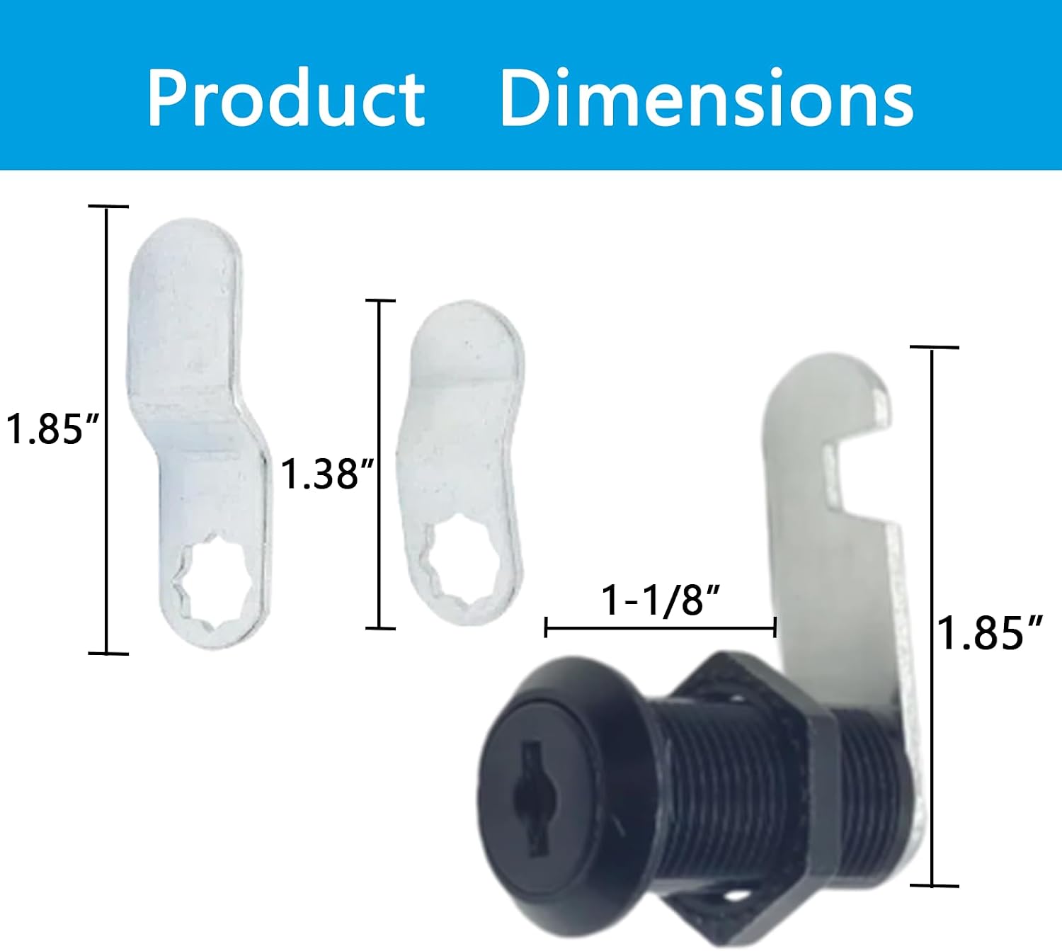 1-1/8"(Black) Cabinet Cam Lock Keyed,for Cabinet Desk Drawers, RV Box, Trailer, Full File Drawer Mailbox RV Storage
