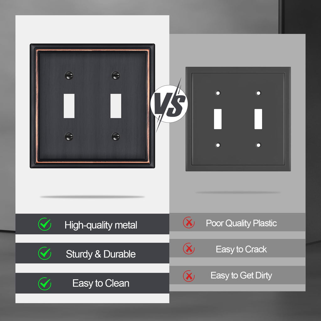 Oil Rubbed Bronze Metal Double Toggle Light Switch Covers Plate,3 Pack