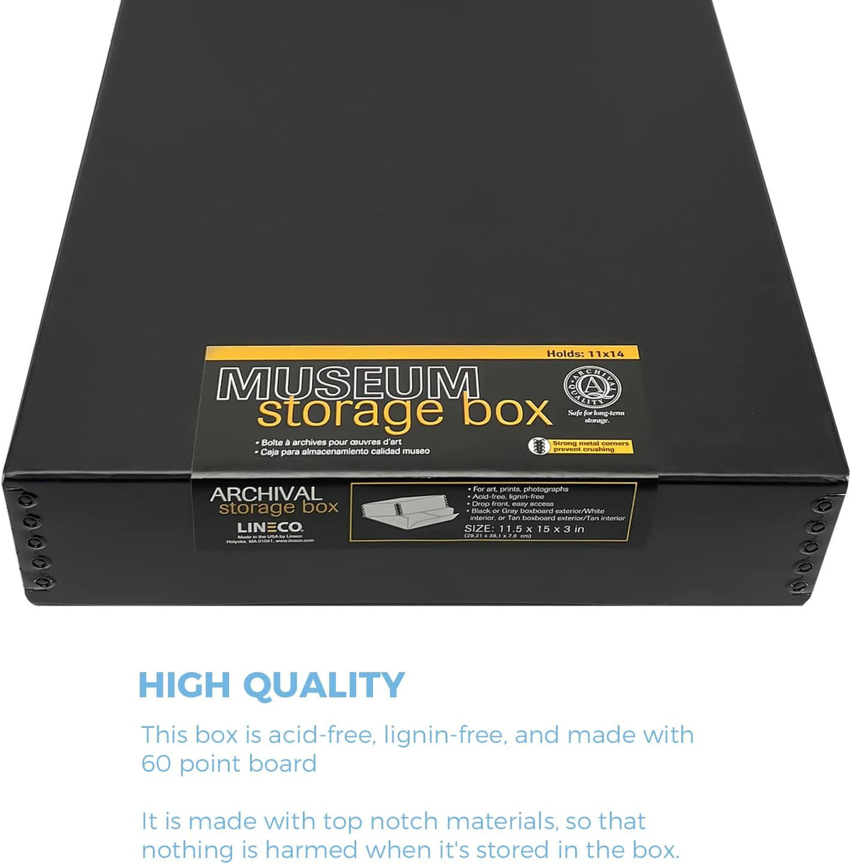 11x14 Black Museum Archival Storage Box, Drop Front, 11.75x15x3 in.