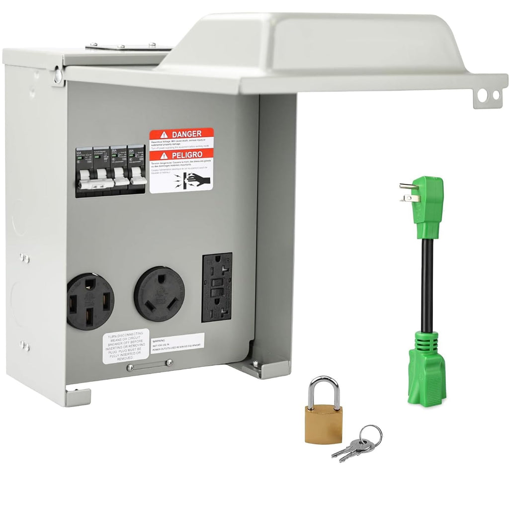 RVGUARD 20 30 50 Amp RV Temporary Power Outlet Panel with Breaker, Type 3R