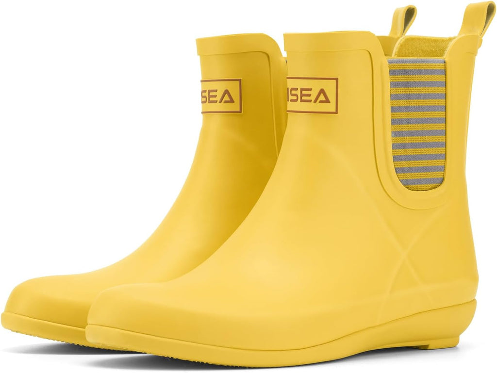 Rubber Rain Boots for Women, Slim Fit Waterproof Chelsea Rain Boots Short Ankle Garden Shoes, Wedge Heel