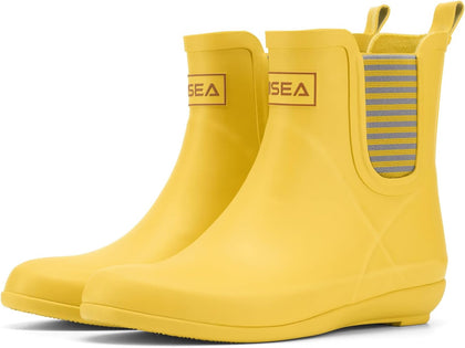 Women's Rubber Rain Boots Slim Fit Waterproof Chelsea Boots | Short Ankle Garden Shoes Wedge Heel Anti-Slipping