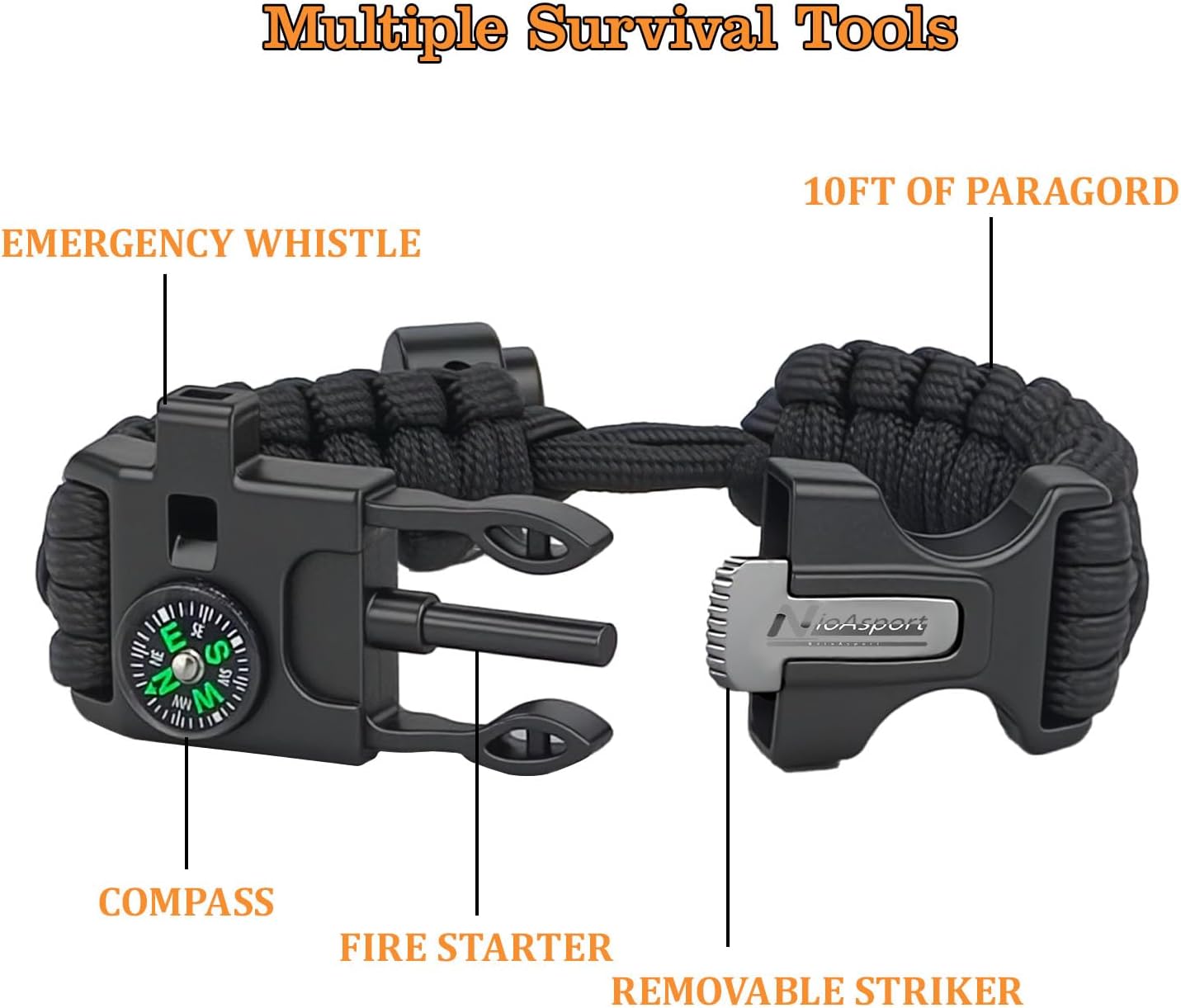 Paracord Survival Bracelet (3 Pack) - Adjustable with Fire Starter, Whistle, Compass - Survival Gear for Hiking