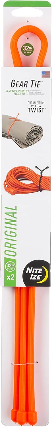 Inc. GT32-31-2R3 Nite Ize Original Gear, Reusable Rubber, 32 Inch, 2-Pack, Bright Orange, Made in the USA Twist Tie