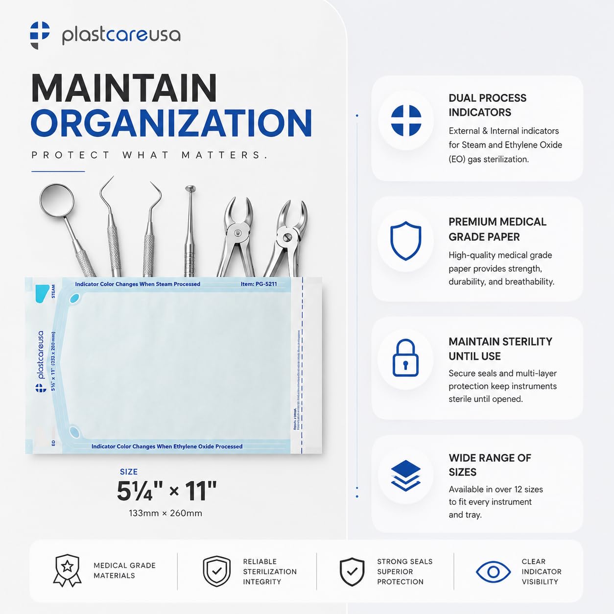 200 5.25 x 10 Self Sealing Sterilization Pouches - Autoclave Sterilizer Bags Pouch for Sterilizing Dental Medical