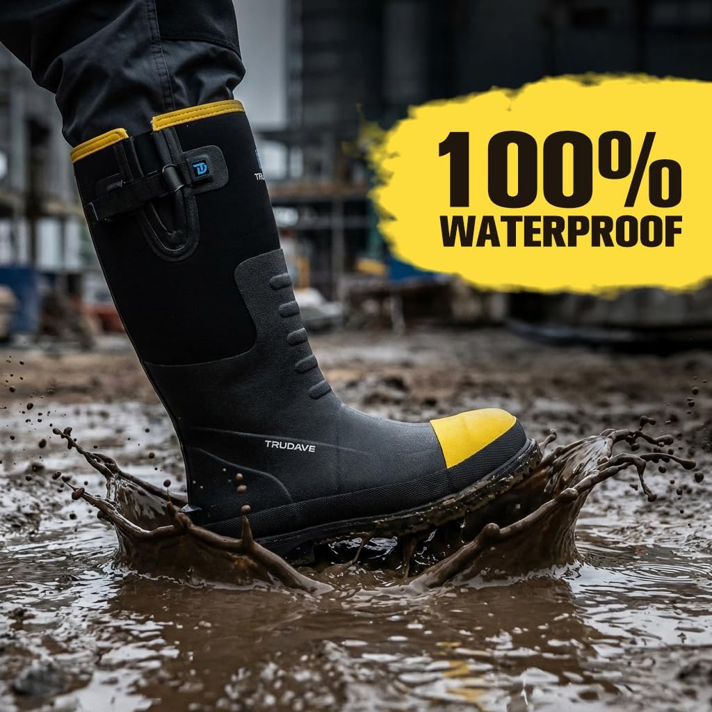 Steel Toe Rubber Boots for Men with Steel Shank, Anti Slip Waterproof Mens Mud Boots Hunting Work Boots, Durable Rain